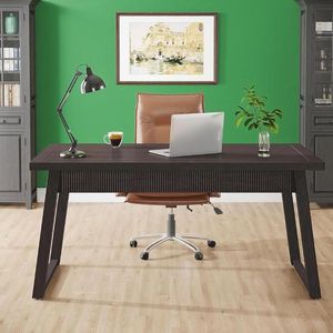 Scrivania Direzionale in Legno Stile Mid-Century Modern da 55 Pollici, Tavolo da Studio per Ufficio Domestico con Cassetto per PC Portatile, Design Rustico - Product Image 4