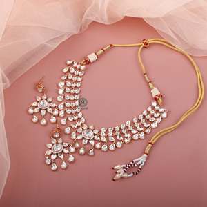 Anika Polki Designer Pearl Necklace Set-Luxury Gold Plated Bridal Jewelry - Product Image 2