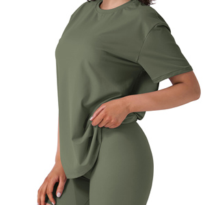 Custom Logo Summer Oversized Women's Short <b>Sets</b> Streetwear Short Sleeve Biker Shorts Gym 2 Piece Women Lounge Wear Women's <b>Sets</b> - Product Image 4