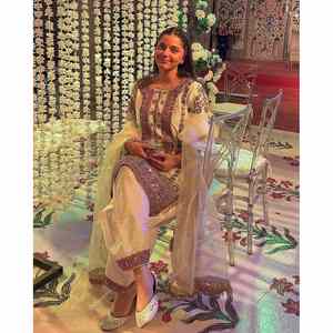 TOP DE TRABAJO BORDADO SECUENCIA DE SECUENCIA FANCY CHINON PALAZZO CON DUPATTA BLANCO - Product Image 1