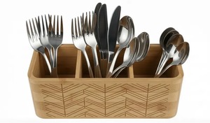 Caja de madera para cubiertos con compartimentos inteligentes, organizador de utensilios de cocina, bandejas para cubiertos, para el hogar y la cocina, de la India. - Product Image 5