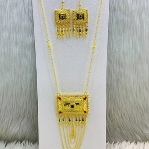 Nouveau style, collier à breloques en laiton au design élégant avec chaîne à maillons, ensemble de bijoux arabes plaqué or pour femmes - Product Image 1