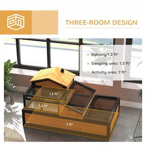 Casa gialla dell'habitat di tartaruga di 3 stanze 44 \ "X 25.5 \" X 25 \ "2 piani con balcone per cabine e camere da giardino - Product Image 4