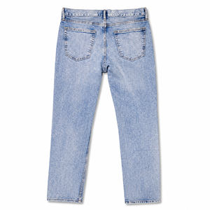 Jean en denim uni à taille mi-haute et coupe droite, délavé moyen, en coton léger, style décontracté pour homme, hiver et été - Product Image 3