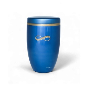 Urne commémorative bleu roi avec emblème Infini d'amour infini et accent doré métallique, récipient de rangement pour cendres funéraires - Product Image 3