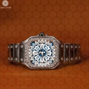 Montre de luxe pour homme Charm_Jewells en acier inoxydable, cadran en cristal saphir, lunette sertie de diamants, mécanique analogique, 40 mm, 10 bars d'étanchéité - Product Image 1