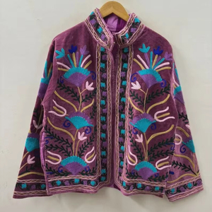 Velvet Suzani Embroidered Jacket Handmade Indian Style Coat Unisex <b>Boho</b> Outerwear Handmade Statement Coat Thanksgiving Gift - Product Image 1