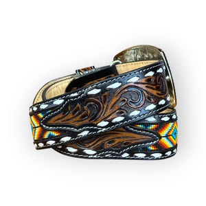 2025 nuevo diseño estilo occidental cinturón de cuero genuino con cuentas talladas a mano blanco Buck Stitch vaquero y Vaquera mayorista de moda - Product Image 3