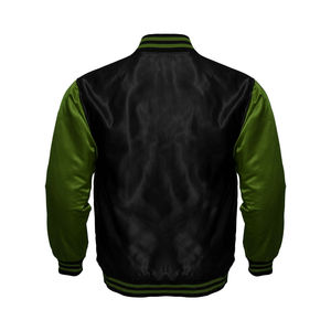 Men's <b>Black</b> Green Varsity <b>Jacket</b> Solid Color Mandarin Collar Regular Fit Casual Style Canvas Material High Street Style Front - Product Image 2