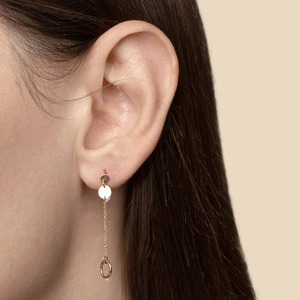 Pendientes Colgantes Minimalistas de Doble Círculo en Oro Amarillo de 9K con Cadena Larga, Joyería Fina de Fabricante - Product Image 5