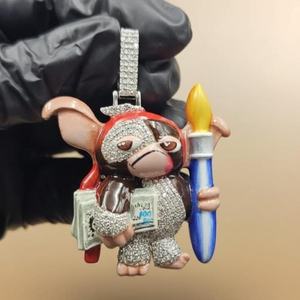 Colgante de Mono Artístico con Moissanita, Colgante de Plata 925, Joyería Hip Hop, Colgante con Recubrimiento de Esmalte, Diamante de Moissanita VVS, Colgante Personalizado - Product Image 1