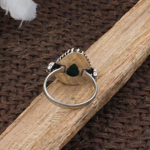 925 Sterling <b>Silver</b> Bezel Setting Green Emerald Cut Handmade Classic <b>Boho</b> Dainty Solitaire <b>Ring</b> Certified Jaipur Unisex - Product Image 5