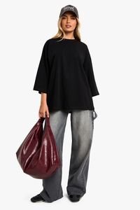 T-shirt oversize tendance pour femme, col rond, uni, 100% coton, haute qualité, OEM/ODM - Product Image 5