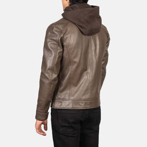 Mens <b>Leather</b> <b>Jacket</b> With Hood <b>Winter</b> Casual Slim Fit Hooded <b>Leather</b> Coat Grey Brown Real Sheepskin Motorbike <b>Jacket</b> Plus Size - Product Image 6