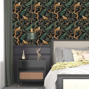 Carta da Parati Adesiva Effetto Tigre, Carta Adesiva Vintage con Pavone, Murale Floreale Animale Acquerello, Vinile Autoadesivo Impermeabile per Pareti - Product Image 4