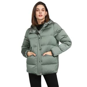Veste matelassée verte à capuche, col montant, fermeture éclair, coupe-vent, légère, manteau d'hiver, style décontracté, coupe classique - Product Image 3
