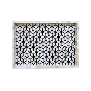 Bandeja Rectangular Hecha a Mano con Nácar, Faizacraft, Ecológica, Decorativa Navideña, Estilo Art Deco, Patrón Escénico, para el Hogar - Product Image 4