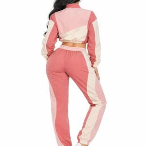 Women Color Blocking Tracksuit Set Half-<b>Zip</b> Full Sleeve Drawstring Pants Sporty Style Spring Wear - Product Image 4