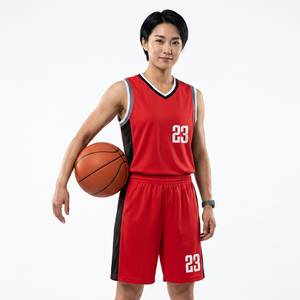 Maillot de basket-ball personnalisé sublimé, rouge et noir, sans manches, col en V, coupe athlétique, numéro d'équipe adulte 23 - Product Image 4