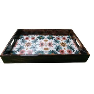 Bandeja de Servir de Madera con Diseño Geométrico para Desayuno, Rectangular, Multiusos, con Asas, Disponible para Hoteles y Cafeterías - Product Image 1