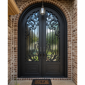 Puertas de Entrada Dobles de Hierro Forjado Personalizadas con Vidrio, Puertas de Seguridad de Lujo para Villas y Casas Residenciales - Product Image 1
