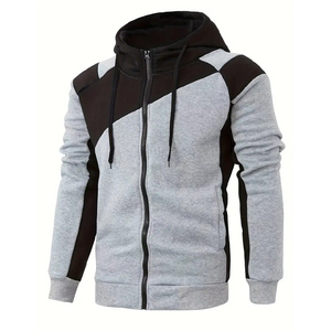 Sweat à capuche zippé intégral en polaire 370 GSM pour homme, color block, avec logo personnalisé, streetwear d'hiver, veste à capuche en coton, vente en gros OEM - Product Image 1