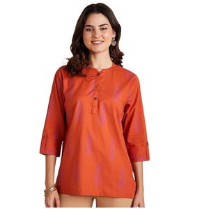 เสื้อคุर्ติผ้าฝ้ายพิมพ์ลายตรงสำหรับผู้หญิง - Product Image 1