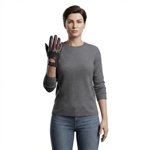 Gants de conduite unisexes en cuir perforé noir et rouge avec fermeture à bouton-pression pour le printemps, l'été et l'automne - Product Image 1