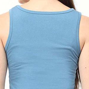 Women Solid Color Knitted Tank <b>Top</b> Scoop Neck Casual Style 100% Cotton Regular Length - Product Image 3