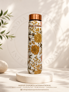 Elegant Floral Printed <b>Copper</b> <b>Water</b> <b>Bottle</b> for home and travel use Indian exports international. (Certified pure <b>copper</b>) - Product Image 1