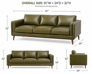 Sofá de Cuero Premium de Estilo Moderno de Mediados de Siglo, 3 Plazas, con Construcción Sólida para Muebles de Sala de Estar - Product Image 2