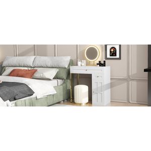 31.5 \ "di lusso bianco-oro toletta 2 cassetti 1 armadio con 3 modalità di illuminazione illuminato trucco Vanity Desk per camera da letto - Product Image 5