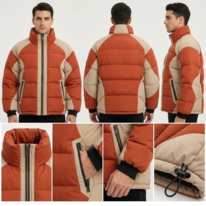 Unisex Orange Beige Color Puffer Jacket Quilted Winter <b>Coat</b> <b>Stand</b> Collar Zip Up Outdoor Streetwear Custom Private Label OEM ODM - Product Image 4