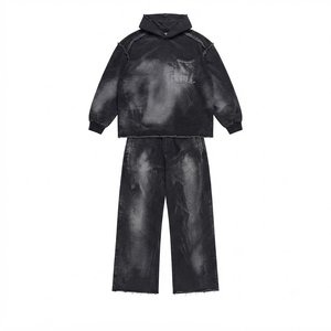 Conjunto Deportivo de Algodón Tie Dye Personalizado para Hombre, Sudadera con Capucha, Manga Larga, Corte Holgado, Informal, para Otoño, con Bolsillos Laterales Elásticos - Product Image 1