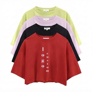 T-shirt court personnalisé pour femme en coton respirant, coupe ajustée vintage, imprimé, épaules tombantes, col rond, séchage rapide, anti-plis, léger - Product Image 1