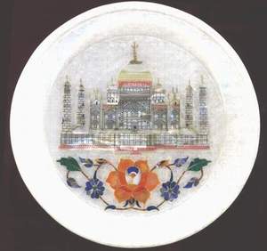 Handicraft Natural Black Marble Decorative Tajmahal Inlaid Design Round Shape Dining <b>Plate</b> For Export - Product Image 4