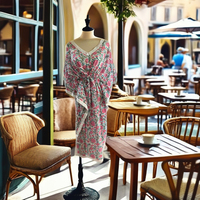 Robe Kaftan Longueur Genou Col V pour Femme, Style Arabe Dubaï, Collection 2026, en Coton Indien Imprimé Floral, Élastique et Écologique, par un Designer
