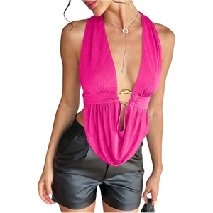 Women's Sexy Open Back Halter Going Out <b>Tops</b> <b>Y2K</b> Backless Summer Clothes Fashion Outfits Deep V Neck Party Clubwear Brown - Product Image 1