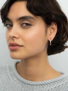 Princess Cut Diamond Spaghetti Huggie <b>Hoop</b> <b>Earring</b> Lab Grown Channel Set Wholesale 14k 18k <b>Solid</b> Gold Women's Jewelry Daily Wear - Product Image 5
