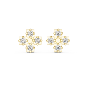 Boucles d'oreilles en diamant de laboratoire taille ronde, or jaune 14K 18K, clous en diamant à quatre pierres en forme de croix, 0,55 carat DEF VVS, bijoux fins pour femme, ODM - Product Image 3
