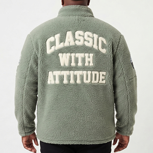 Custom Embroidery Sherpa Fleece <b>Jackets</b> Men Wholesale Winter Embroidery Sleeve Patches Sherpa Fleece <b>Jacket</b> Men's - Product Image 2