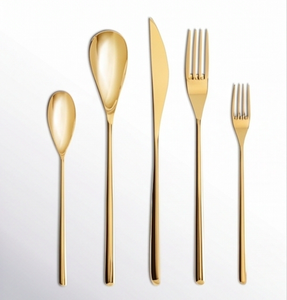 Ensemble de couverts ovales dorés avec manche fin, élégants en acier inoxydable, pour la salle à manger, la cuisine, les mariages, les fêtes et les restaurants. - Product Image 1