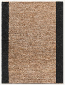 Tapis de salon rectangulaire en jute tressé à la main, motif rayé scandinave noir sumac, beige naturel, écologique et antidérapant - Product Image 1