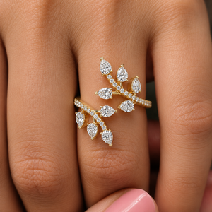 Classic <b>Rings</b> 14K Pure Gold Pear Cut Lab Grown Diamond <b>Ring</b> Laurel Leaf Bypass <b>Ring</b> For Women Fine Jewelry Engagement <b>Rings</b> - Product Image 1