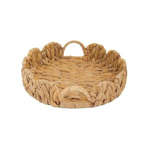 Handwoven Natural Seagrass Serving <b>Tray</b> with Handles Round Wicker Basket <b>Tray</b> for Home Kitchen Coffee Table Decor - Product Image 1