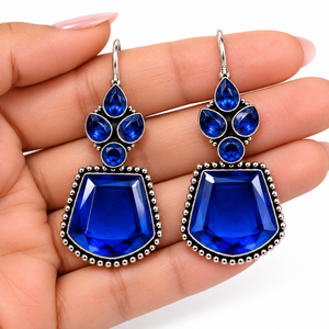 Boucles d'oreilles pendantes en pierre bleue |   Vente en gros directe d'usine de bijoux de mode |   OEM ODM Personnalisé - Product Image 4
