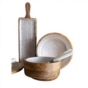 ชามไม้สีขาวสไตล์อเมริกันวินเทจ ทำมือ เป็นมิตรกับสิ่งแวดล้อม ขนาดใหญ่ คุณภาพดีเยี่ยม เหมาะสำหรับเสิร์ฟอาหารในงานปาร์ตี้ - Product Image 1