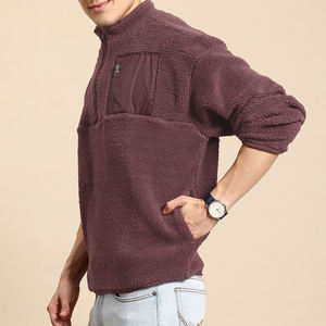 Men Fleece Pullover 1/4 Zip Sherpa Sweatshirt Solid Color Anti-Pilling Winter Wear - Product Image 3