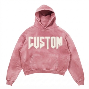 Washed <b>Pink</b> Crop Hoodie <b>Men</b> Unisex Boxy Pullover <b>Sweatshirt</b> Front Letter Print Pocket Casual Hooded Top - Product Image 1