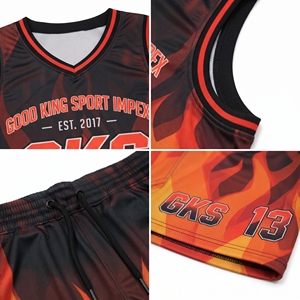 Conjunto de Camiseta y Pantalones Cortos de Baloncesto con Estampado de Llamas Personalizado, Uniforme de Equipo Sublimado Rojo Naranja, Ropa Deportiva Transpirable para Hombre y Jóvenes - Product Image 3